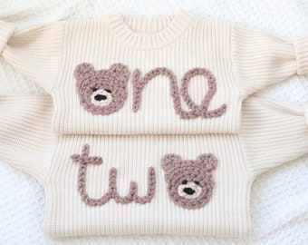 Personalisierter Creme Stricken 'Zwei' Geburtstags-Baby-Pullover