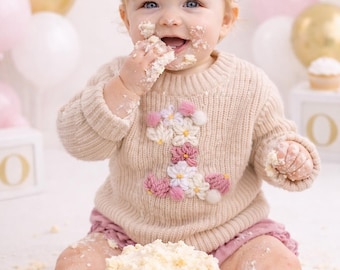 Cream Knit First Birthday Baby Sweater