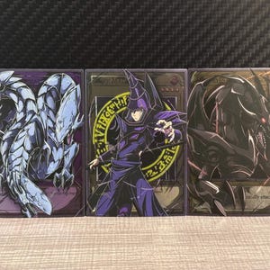 Custom Cards - YGO Lot of 3 Dark Magician Blue-Eyes Ultimate Dragon Red-Eyes Black Dragon Brushed Holographic English