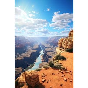 Sunlit Grand Canyon River View - Inspiring Natural Landscape Art for Canvas, Apparel, Home Decor - Perfect Gift for Wilderness Enthusiasts