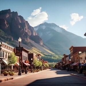 Idyllic Telluride Morning: Historic Main Street with Mountain Views Digital Art for Picturesque Home Decor and Apparel