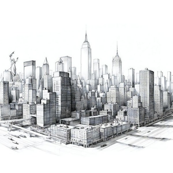 New York City Essence: Elegant Monochrome Skyline Art - Timeless Decor for Home and Office