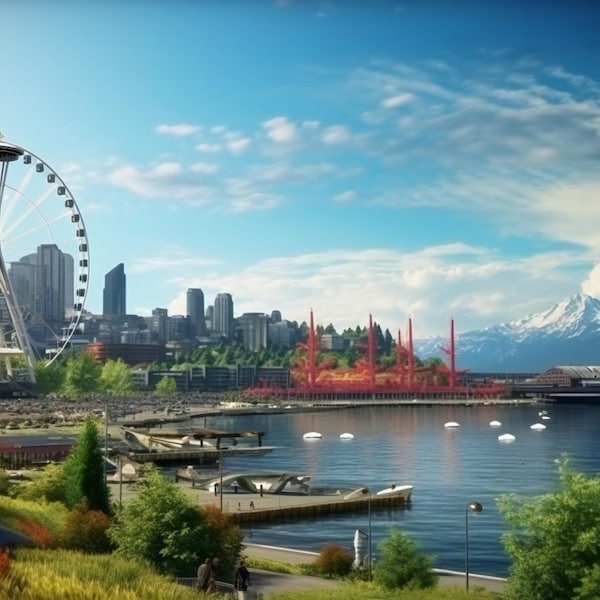 Seattle's Vibrant Waterfront and Skyline: A Breathtaking Digital Canvas for Exclusive Home Decor and Stylish Accessories