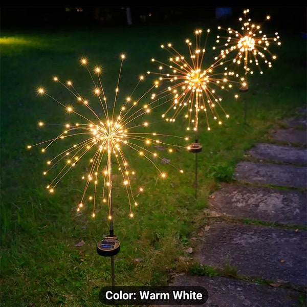 5pcs 120 LED Solar Ground Plug Fireworks Lights - 8 Modes for Garden, Home, Halloween, Christmas, Wedding, Camping, & Party Decor
