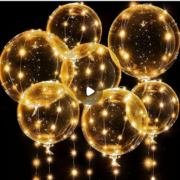 16 ballons lumineux LED, 7 ballons Bobo transparents de 20,0 pouces avec 7 LED, guirlande lumineuse de 118,11 pouces, avec 1 point de colle.