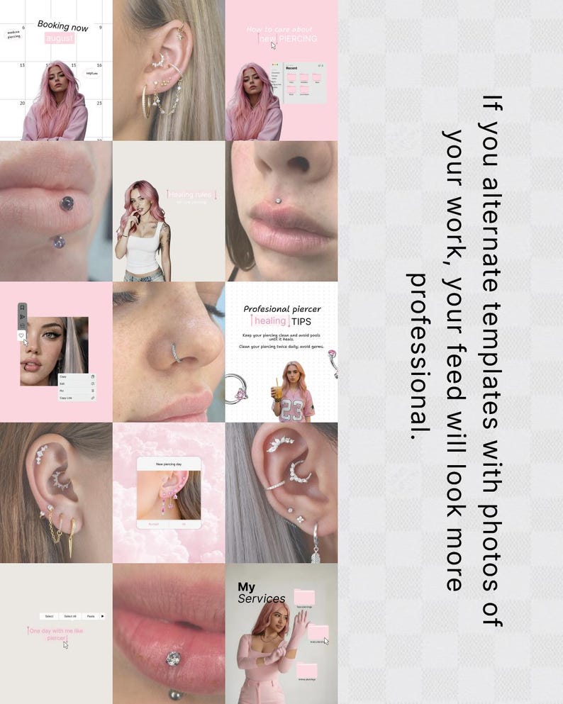 Piercing Instagram Canva Templates | Pink Ios Style Social Media Kit ...