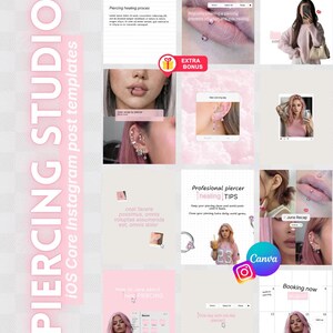 Piercing Instagram Canva Templates | Pink iOS Style Social Media Kit | Instagram Posts & Stories for Piercing Studios