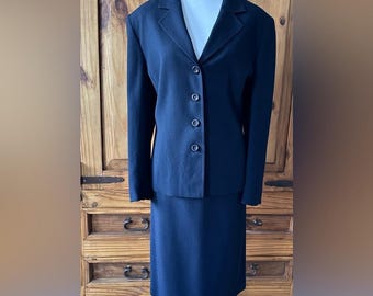 Vintage 90's D'Oraz 100% Wool Skirt Suit Navy Blue Business Power Suit - Size 16