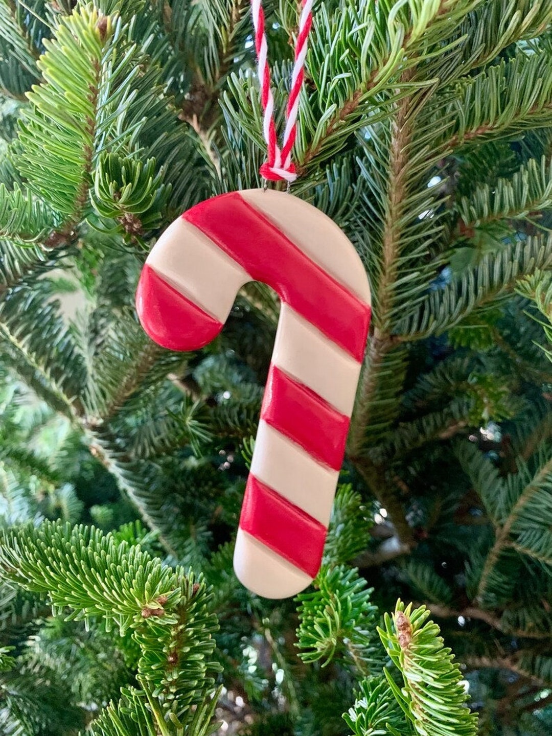 Handmade Candy Cane Ornament Stoneware Pottery Red White Christmas Tree ...
