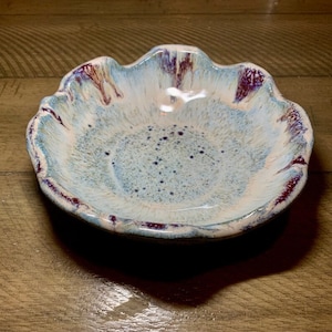 Medium Short Handmade Porcelain Heavy Blue White Red Wavy Drip Bowl Organically shaped Pottery Rice Bowl Small Bowl Sauce Dish Candy Dish