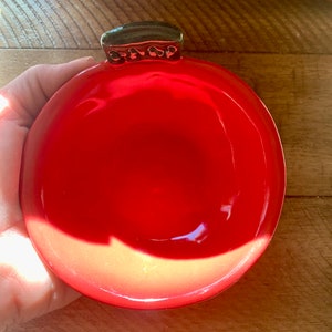 Small Red and Green Ball Ornament Bowl Handmade Pottery on white clay Candy Dish Trinket Jewelry Stoneware Holiday Christmas