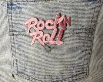 Rock N Roll Pink Embroidered Iron On Patch Applique DIY Crafts