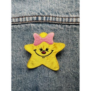 Cute Star Patch Iron On Applique Yellow Pink Bow Smiling Face Craft Embellish