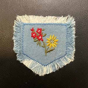Floral Denim Embroidered Patch Applique Iron On Sew On Denim Flower