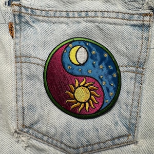 Yin Yang Sun Moon Embroidered Patch Iron On Boho Hippie Celestial Applique