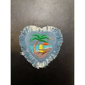 Beach Sunset Iron On Patch Embroidered Beach Palm Tree Island Applique Iron On