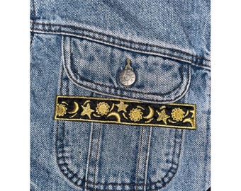 Embroidered Applique Patch Gold Celestial Moon Star Sun Iron On Sew On 6.5"