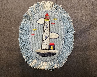 Denim Lighthouse Iron On Patch Embroidered Coastal Nautical Iron On Applique