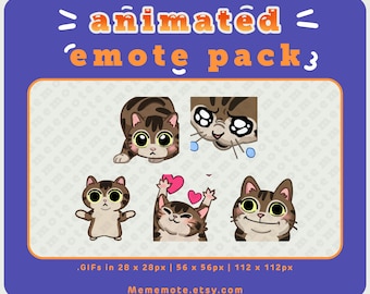 5 x Tabby Cat ANIMATED Emote for Twitch, Discord | Hunting Cat,Cry,Dancing,Love,Polite Cat