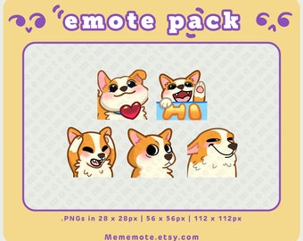 5 x Corgi Dog Emote Pack for Twitch, Discord, YouTube, Kick | Scream, Hi, Side Eye, Smile, Heart