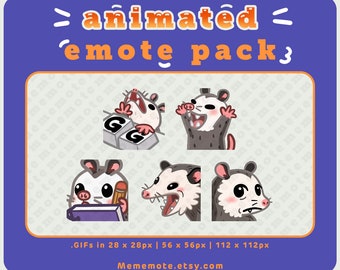 5 x Opossum ANIMATED Emote for Twitch, Discord | GG, Hype, Note, Scream, Side Eye