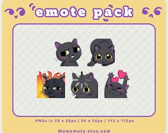 5 x Black Cat Emote Pack for Twitch, Discord, YouTube, Kick | Uh Ok, Hunting, Disaster, Loading, Hearts | ID#0072, 0115, 0007, 0023, 0011