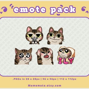 5 x Tabby Cat Emote Pack for Twitch, Discord, YouTube, Kick | Evil Cat, Polite, Sad, Screaming, I Love You | ID#0099, 0037, 0047, 0052, 0020