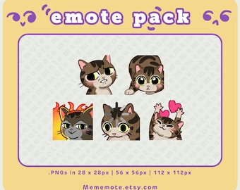 5 x Tabby Cat Emote Pack for Twitch, Discord, YouTube, Kick | Uh Ok, Hunting, Disaster, Loading, Hearts