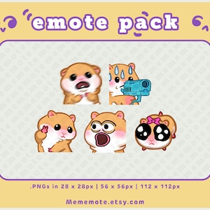 5 x Hamster Emote for Twitch, Discord, YouTube, Kick | monkagun peace poggers scared hamster sad hamster| ID#0084, 0085, 0086,0087,0088