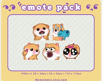 5 x Hamster Emote for Twitch, Discord, YouTube, Kick | monkagun peace poggers scared hamster sad hamster| ID#0084, 0085, 0086,0087,0088