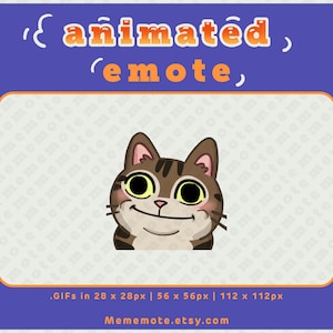 Geanimeerde kattenemote met geanimeerde glimlach voor Twitch, Discord, YouTube en Kick| ID#A0035