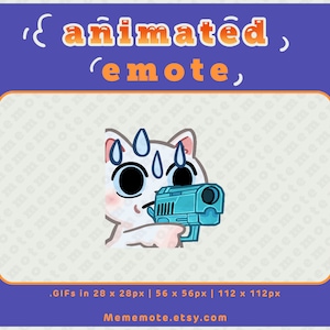 White Cat monkaGun ANIMATED Emote for Twitch, Discord, YouTube, Kick| ID#A0060