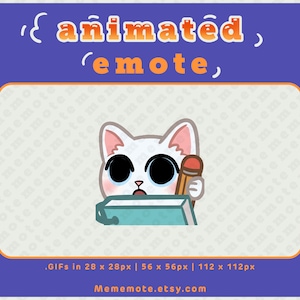 White Cat ANIMATED Noted Emote for Twitch, Discord, YouTube, Kick| ID#A0069