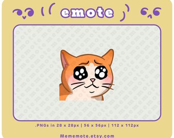 Pode incluir: Um gato laranja de desenho animado com olhos grandes e redondos e uma expressão triste. O gato tem o rosto branco e o nariz rosa. O gato está olhando para baixo e para a direita. O fundo é cinza claro com um padrão da palavra "meme" repetida.