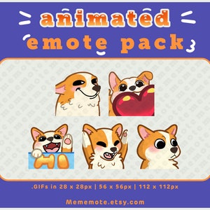 5 x Corgi Dog ANIMATED Emote for Twitch, Discord, YouTube, Kick | Scream, Hi, Side Eye, Smile, Heart | ID#A0018,A0017,A0019,A0020,A0016