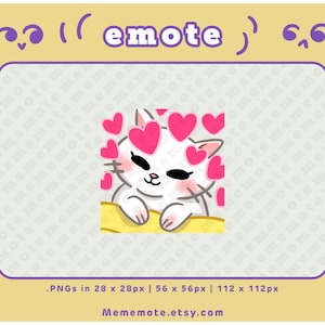 White Cat Spewing Hearts Emote for Twitch, Discord, YouTube, Kick| ID#0014