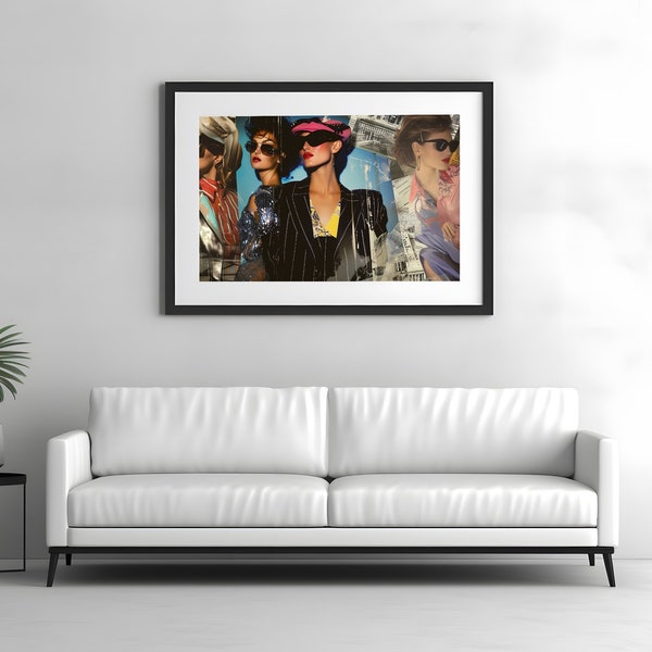 Chic 80s Fashion Revival: Glamorous Digital Art Collection Featuring Power Dressing Female Icons