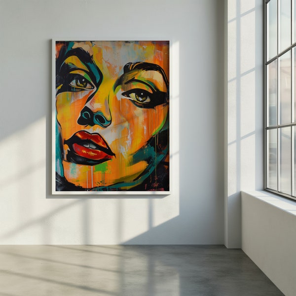 Vibrant Abstract Face Art Painting, Colorful Modern Home Decor Wall Piece, Unique Contemporary Artwork, Striking Wall Accent