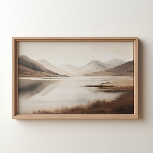 Printable Lake Landscape with Mountain Reflection made from Digital and Downloadable.  Vintage Art by KP