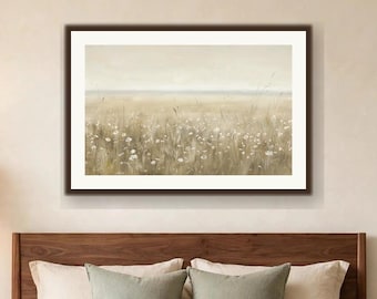 Wildflower Field Landscape Art Print, Vintage Style (Digital Download)