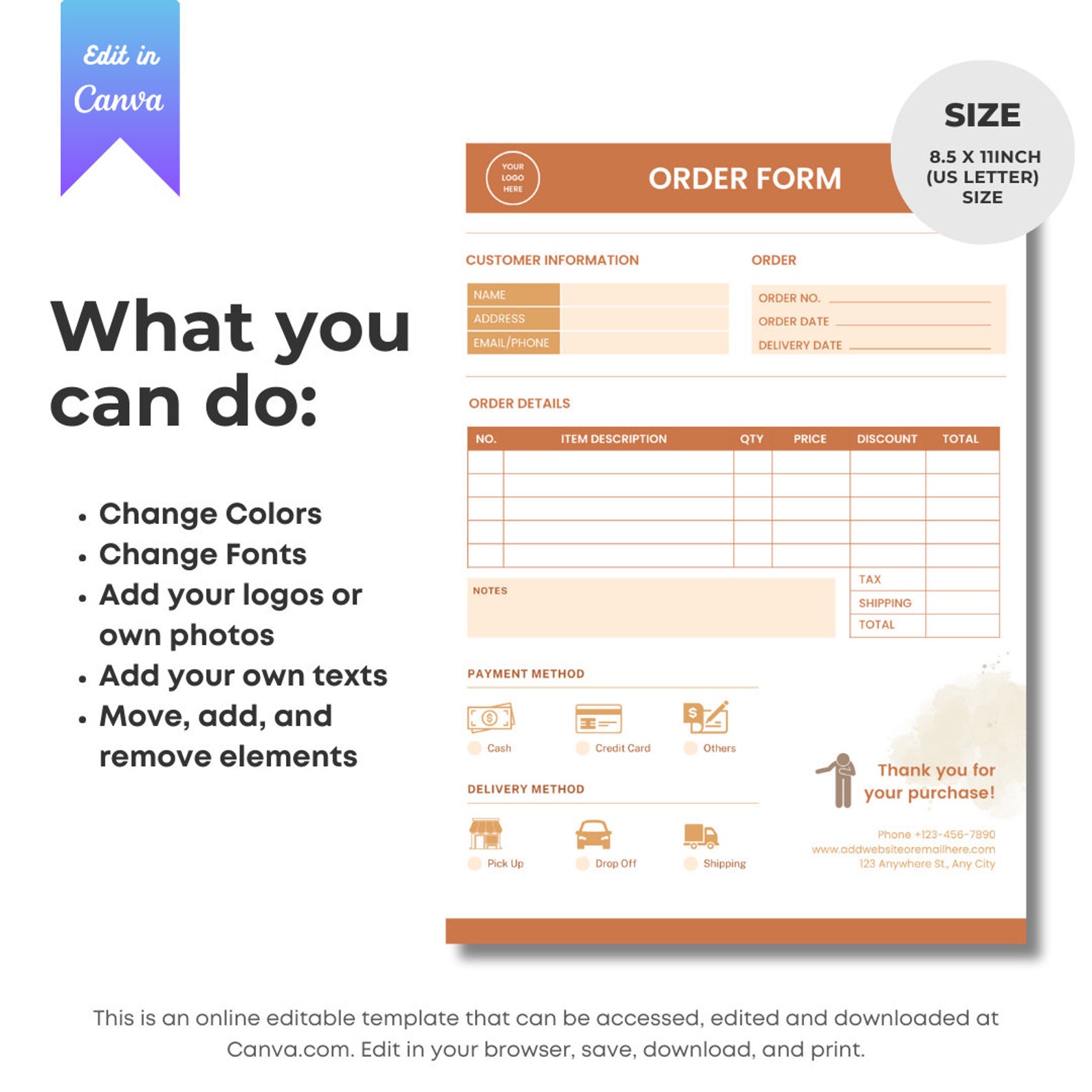 Editable Order Form | Small Business Forms Instant Digital Download ...