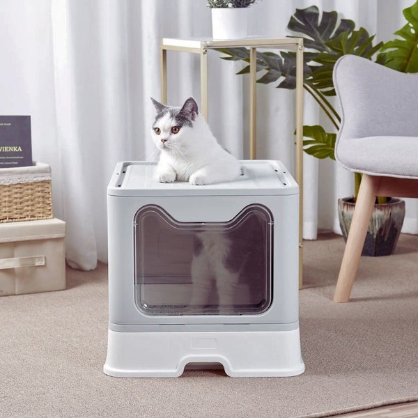 Cat Litter Box: Spacious Design with Front Entry, Top Exit, and Convenient Tray