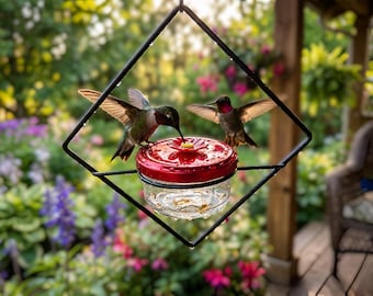 Decorative Glass Hummingbird Feeder Set of 2 , Gift for Bird Lovers