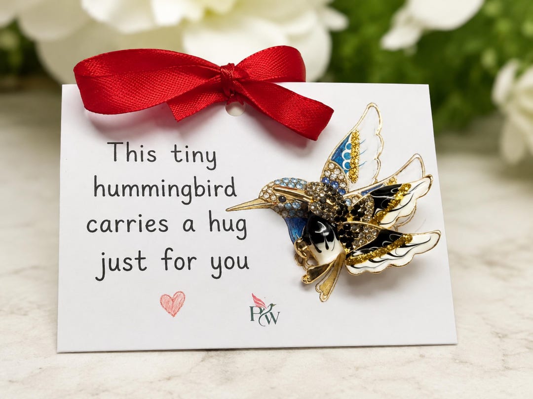 Hugging Hummingbird Hummingbird Pocket Hug Brooch, Enamel Bird Keepsake - Etsy