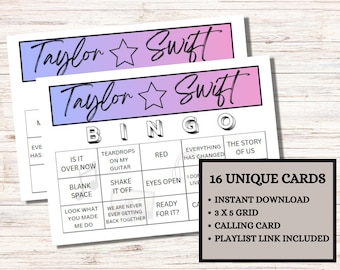 Taylor Swift Musical Bingo, 16 Unique Cards, Spotify Playlist (Instant Download)