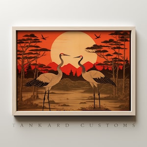 Japanese Crane Print, Vintage Oriental Print, Japanese Art, Oriental Art, Japanese Print, Vintage Art Print, Digital Art Download