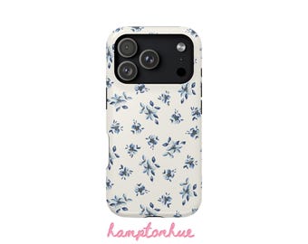 ブルーフローラル柄スマホケース | 花柄iPhoneケース | スマホカバー | iPhone Samsungスマホケース