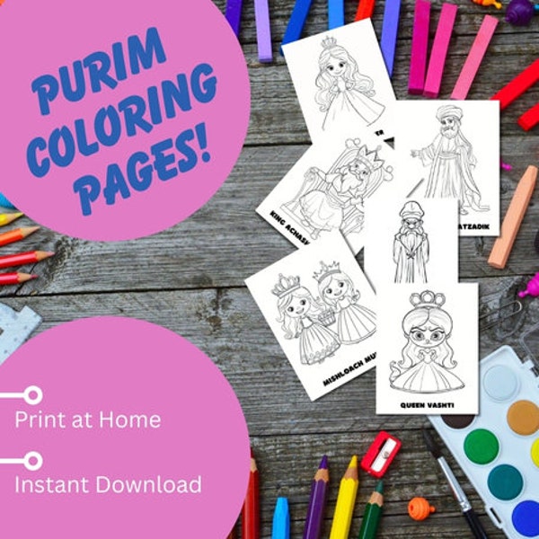 Purim Coloring Pages Purim Characters Kids Pages Fun Sheets Bundle