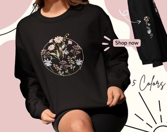 Vintage Flowers Sweatshirt Comfort Colors Boho Cottagecore Crewneck Garden Botanical Floral Pullover Fairycore Wildflowers Sweater