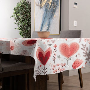 Hearts Valentine&#39;s Day Tablecloth - Seasonal Decor for Winter Home | Customizable Valentine&#39;s Day Table Cover | Unique Valentine&#39;s Gift